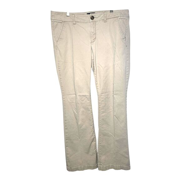American Eagle AEO Kick Boot Stretch Pants Women's 12 Khaki Low Rise Flare Leg - Picture 1 of 13